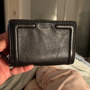 Coach Black Leather Compact Wallet Purse